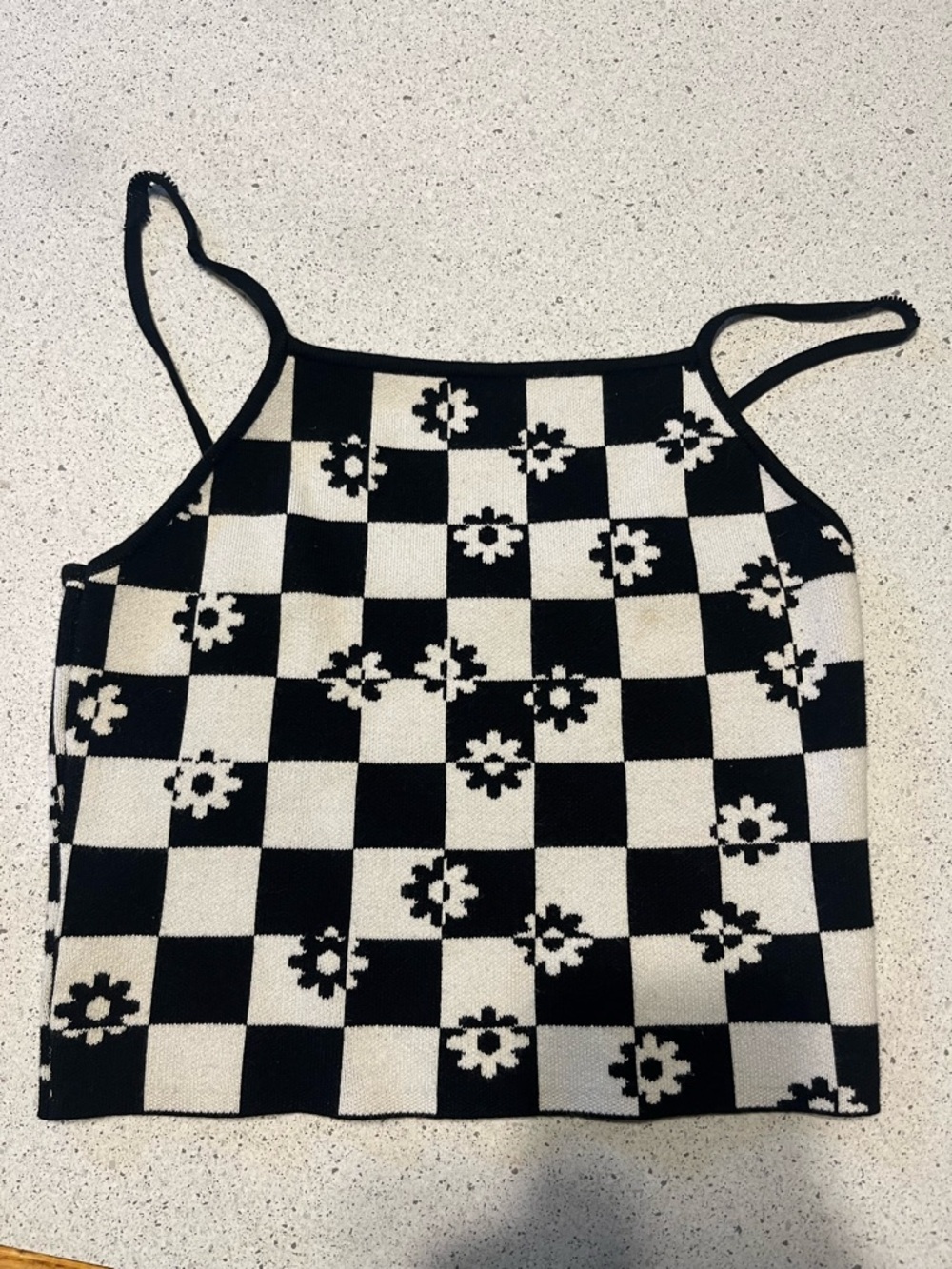 Urban Ouftitters Black and White Checker Daisy Knit Cami